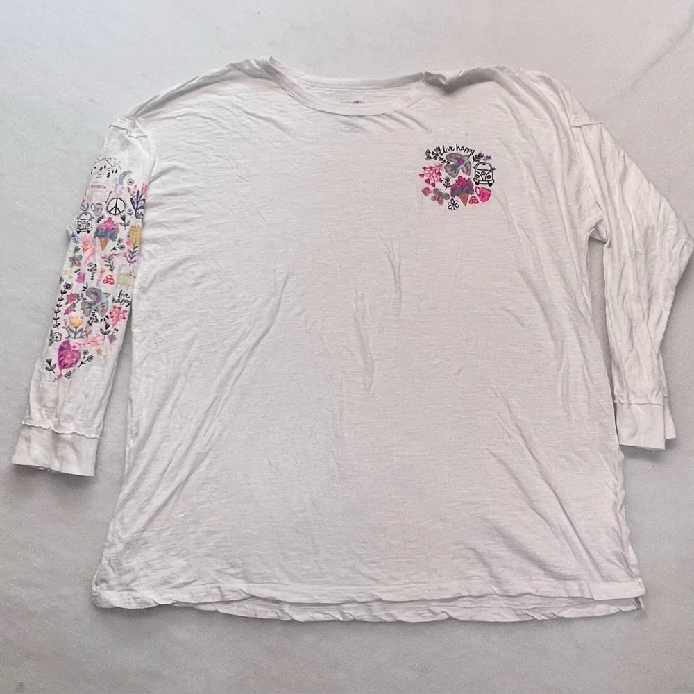 Natural Life Womens Oversized Cotton Doodle Tee Sz XXL Boho Hippie Casual - Picture 2 of 14